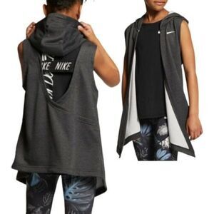 Nike Girls M Youth Wrap Vest Hoodie Training Gray AR0445-010 Gym Run Park Sports